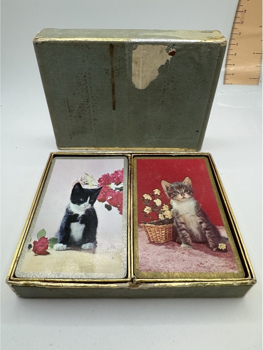 Vintage 2 Pack Kittens With Flowers Congress Playing Cards In Box